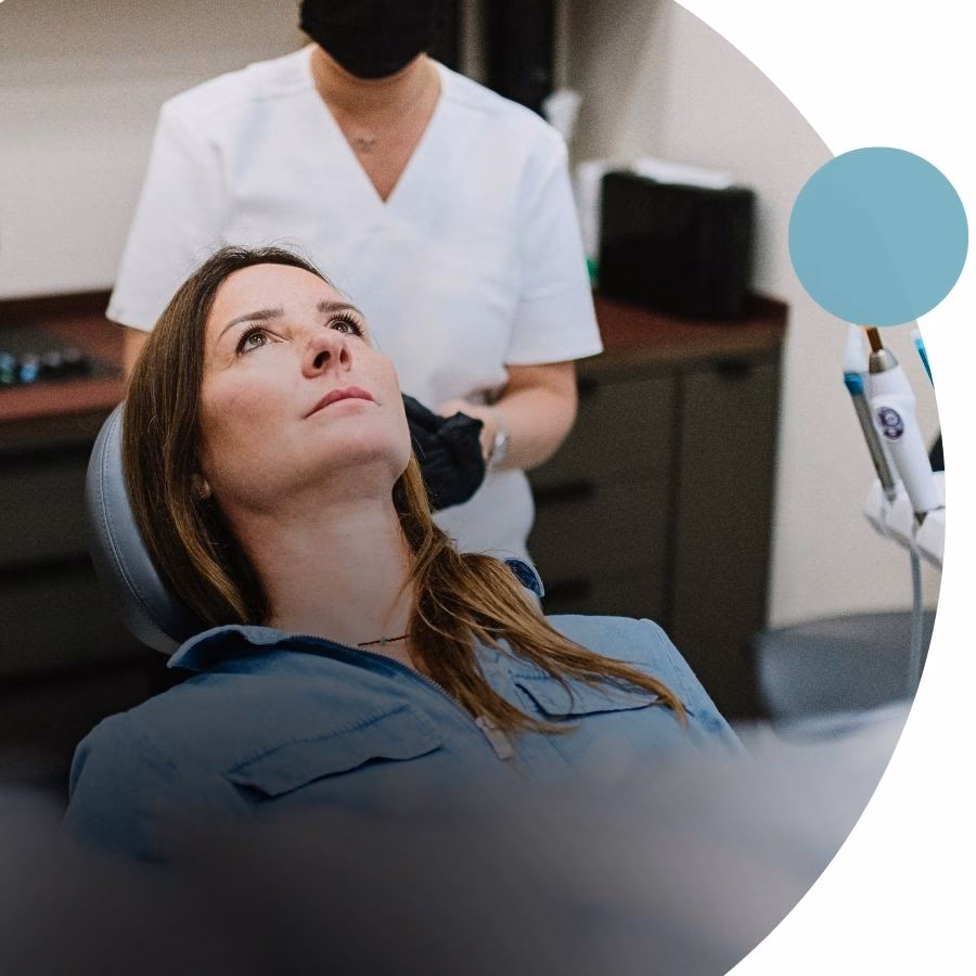 A patient in the chair during a prosthodontic visit