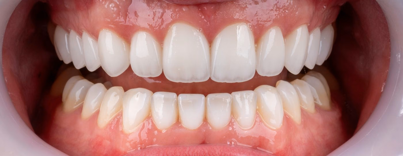 Clear aligners, upper veneers, lower bonding – photo of a Flow Dental Studio patient in Gdynia